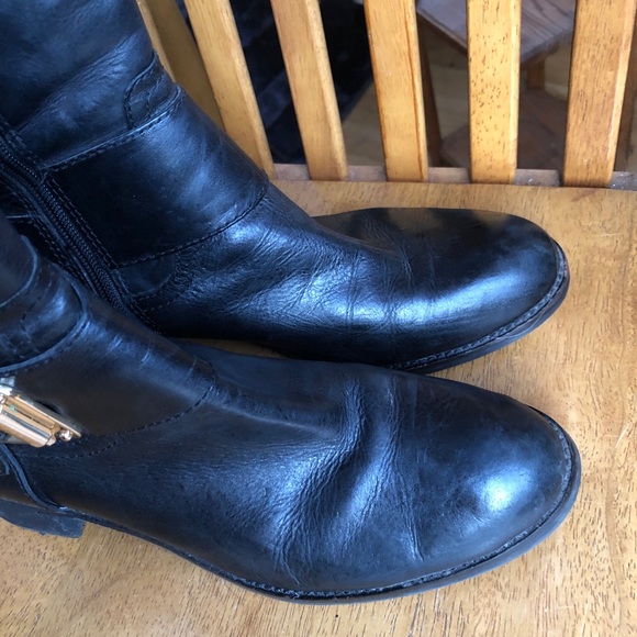 Vince Camuto Finella Black Leather Zip Knee Boots - Picture 3 of 10